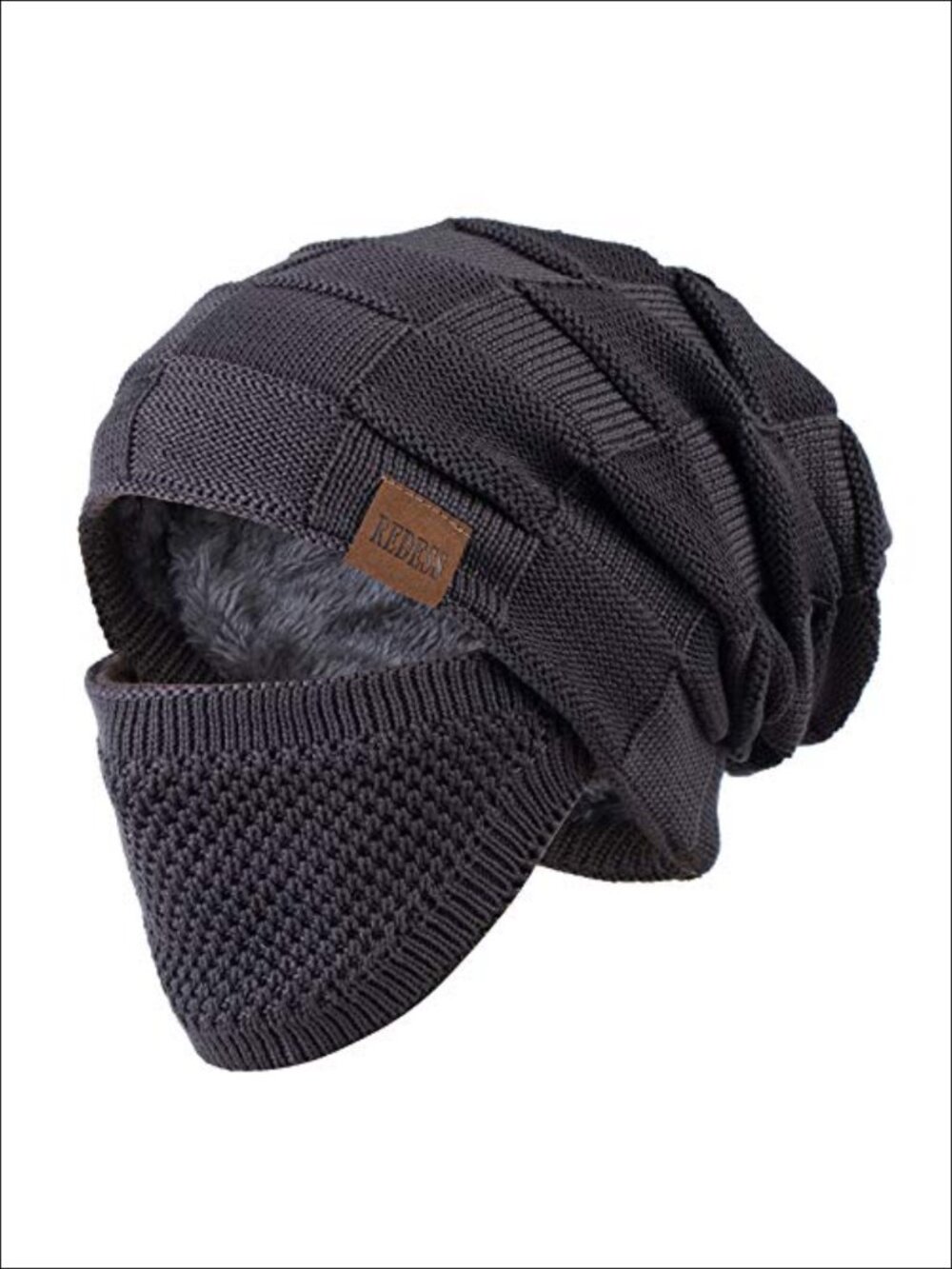 Slouchy Knit Beanie Skull Cap with Face Cover Acrylic Wool Winter Warm Hat